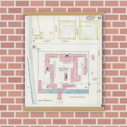 Old map wall art mockup — magnetic wood frame on brick wall — Sanborn Fire Insurance Map from Jackson, Jackson County, Michigan (1893), Sheet #0019