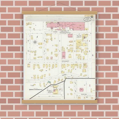 Old map wall art mockup — magnetic wood frame on brick wall — Sanborn Fire Insurance Map from Corry, Erie County, Pennsylvania (1897), Sheet #0002