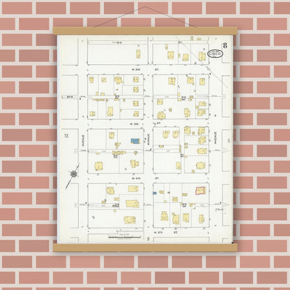 Old map wall art mockup — magnetic wood frame on brick wall — Sanborn Fire Insurance Map from Cisco, Eastland County, Texas (1920), Sheet #0008