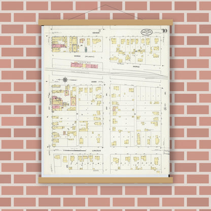 Old map wall art mockup — magnetic wood frame on brick wall — Sanborn Fire Insurance Map from Antigo, Langlade County, Wisconsin (1909), Sheet #0010