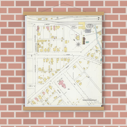 Old map wall art mockup — magnetic wood frame on brick wall — Sanborn Fire Insurance Map from Jackson, Jackson County, Ohio (1905), Sheet #0007