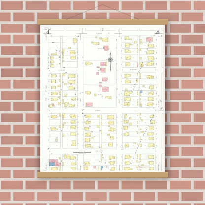 Old map wall art mockup — magnetic wood frame on brick wall — Sanborn Fire Insurance Map from Herrin, Williamson County, Illinois (1941), Sheet #0004