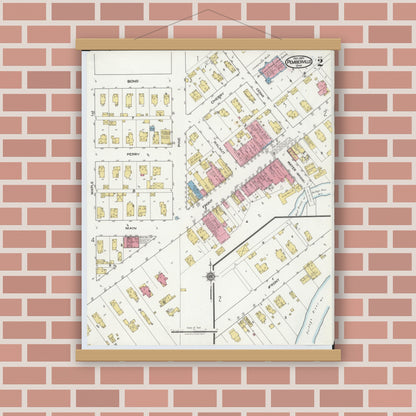 Old map wall art mockup — magnetic wood frame on brick wall — Sanborn Fire Insurance Map from Pemberville, Wood County, Ohio (1920), Sheet #0002