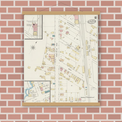 Old map wall art mockup — magnetic wood frame on brick wall — Sanborn Fire Insurance Map from Kewaskum, Washington County, Wisconsin (1894), Sheet #0002