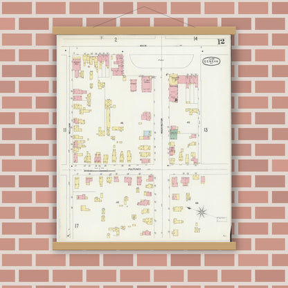 Old map wall art mockup — magnetic wood frame on brick wall — Sanborn Fire Insurance Map from Geneva, Ontario County, New York (1897), Sheet #0012