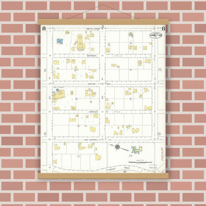 Old map wall art mockup — magnetic wood frame on brick wall — Sanborn Fire Insurance Map from Carmel By The Sea, Monterey County, California (1924), Sheet #0008