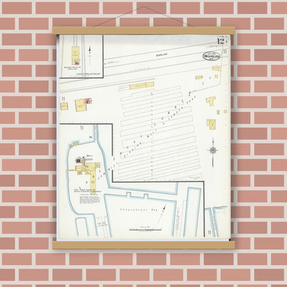 Old map wall art mockup — magnetic wood frame on brick wall — Sanborn Fire Insurance Map from Washburn, Bayfield County, Wisconsin (1918), Sheet #0012