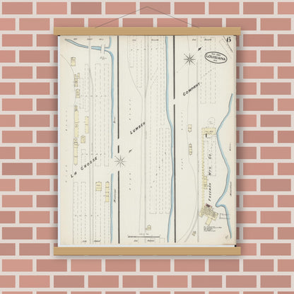 Old map wall art mockup — magnetic wood frame on brick wall — Sanborn Fire Insurance Map from Louisiana, Pike County, Missouri (1885), Sheet #0006