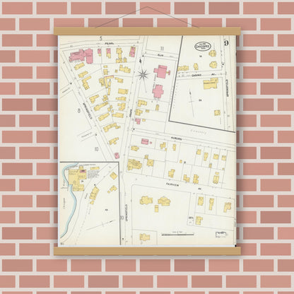 Old map wall art mockup — magnetic wood frame on brick wall — Sanborn Fire Insurance Map from Chicopee, Hampden County, Massachusetts (1902), Sheet #0009