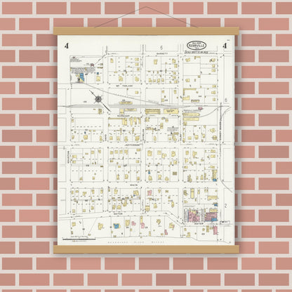 Old map wall art mockup — magnetic wood frame on brick wall — Sanborn Fire Insurance Map from Kerrville, Kerr County, Texas (1924), Sheet #0004