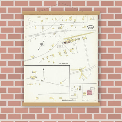 Old map wall art mockup — magnetic wood frame on brick wall — Sanborn Fire Insurance Map from Hurley, Iron County, Wisconsin (1913), Sheet #0009