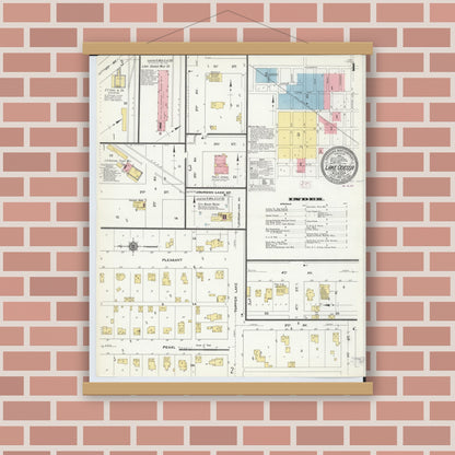 Old map wall art mockup — magnetic wood frame on brick wall — Sanborn Fire Insurance Map from Lake Odessa, Ionia County, Michigan (1910) - Complete Map Set