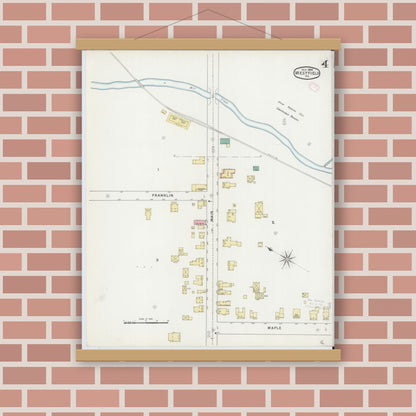 Old map wall art mockup — magnetic wood frame on brick wall — Sanborn Fire Insurance Map from Westfield, Tioga County, Pennsylvania (1894), Sheet #0004