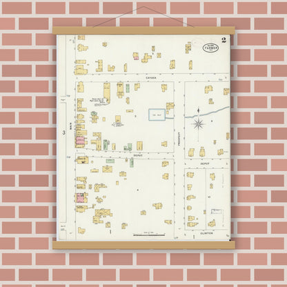 Old map wall art mockup — magnetic wood frame on brick wall — Sanborn Fire Insurance Map from Farmer, Seneca County, New York (1898), Sheet #0002