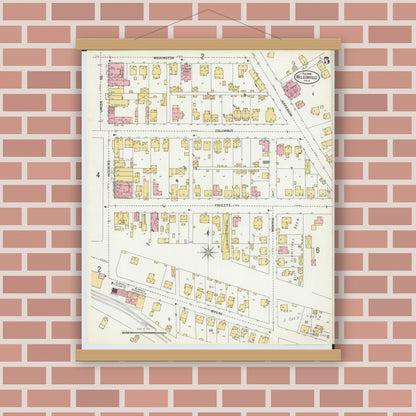 Old map wall art mockup — magnetic wood frame on brick wall — Sanborn Fire Insurance Map from Nelsonville, Athens County, Ohio (1900), Sheet #0005