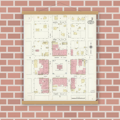 Old map wall art mockup — magnetic wood frame on brick wall — Sanborn Fire Insurance Map from Cooper, Delta County, Texas (1914), Sheet #0002