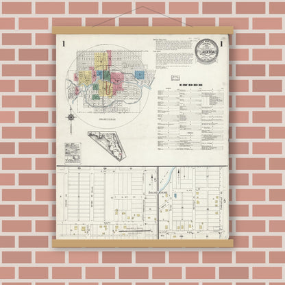 Old map wall art mockup — magnetic wood frame on brick wall — Sanborn Fire Insurance Map from Fort Lauderdale, Broward County, Florida (1924) - Complete Map Set