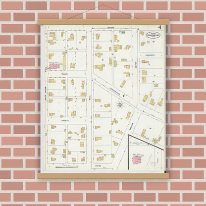 Old map wall art mockup — magnetic wood frame on brick wall — Sanborn Fire Insurance Map from Constantine, Saint Joseph County, Michigan (1897), Sheet #0004
