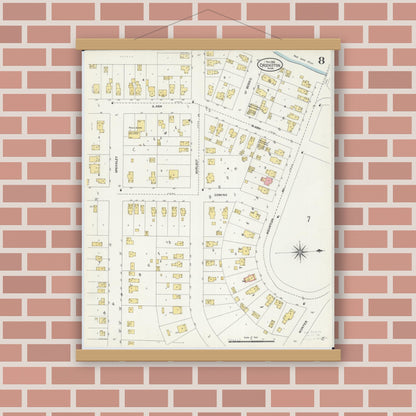 Old map wall art mockup — magnetic wood frame on brick wall — Sanborn Fire Insurance Map from Crookston, Polk County, Minnesota (1906), Sheet #0008