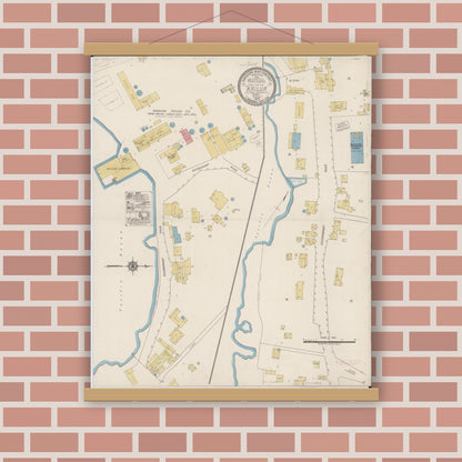 Old map wall art mockup — magnetic wood frame on brick wall — Sanborn Fire Insurance Map from Kailua, Hawaii County, Hawaii (1919), Sheet #0001