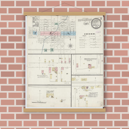 Old map wall art mockup — magnetic wood frame on brick wall — Sanborn Fire Insurance Map from Mascoutah, Saint Clair County, Illinois (1888) - Complete Map Set