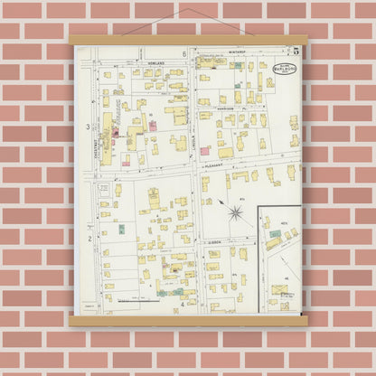 Old map wall art mockup — magnetic wood frame on brick wall — Sanborn Fire Insurance Map from Marlborough, Middlesex County, Massachusetts (1896), Sheet #0005