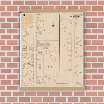 Old map wall art mockup — magnetic wood frame on brick wall — Sanborn Fire Insurance Map from Georgetown, Brown County, Ohio (1922), Sheet #0003