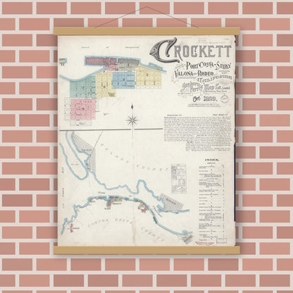 Old map wall art mockup — magnetic wood frame on brick wall — Sanborn Fire Insurance Map from Crockett, Contra Costa County, California (1899), Sheet #0001