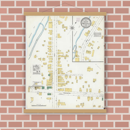 Old map wall art mockup — magnetic wood frame on brick wall — Sanborn Fire Insurance Map from Prattsville, Greene County, New York (1904), Sheet #0001