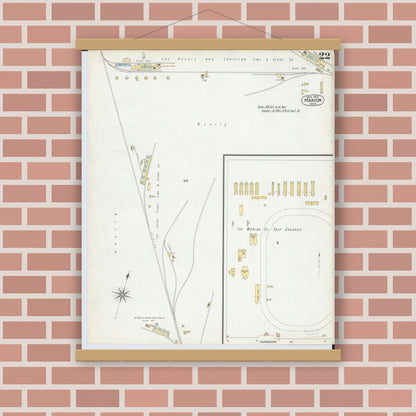 Old map wall art mockup — magnetic wood frame on brick wall — Sanborn Fire Insurance Map from Marion, Marion County, Ohio (1900), Sheet #0022