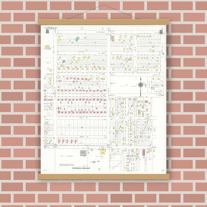 Old map wall art mockup — magnetic wood frame on brick wall — Sanborn Fire Insurance Map from Raymondville, Willacy County, Texas (1948), Sheet #0008