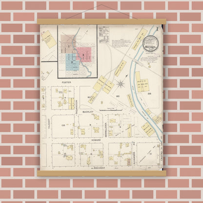 Old map wall art mockup — magnetic wood frame on brick wall — Sanborn Fire Insurance Map from Martinez, Contra Costa County, California (1888) - Complete Map Set