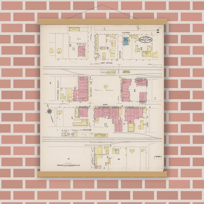 Old map wall art mockup — magnetic wood frame on brick wall — Sanborn Fire Insurance Map from Eagle Lake, Colorado County, Texas (1922), Sheet #0002