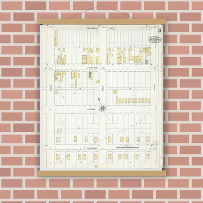 Old map wall art mockup — magnetic wood frame on brick wall — Sanborn Fire Insurance Map from Munising, Alger County, Michigan (1906), Sheet #0003