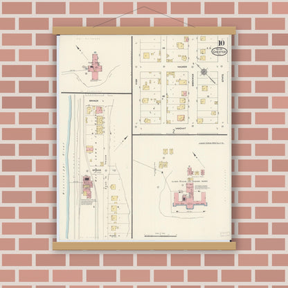 Old map wall art mockup — magnetic wood frame on brick wall — Sanborn Fire Insurance Map from Chester, Randolph County, Illinois (1911), Sheet #0010