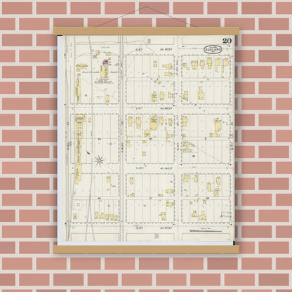 Old map wall art mockup — magnetic wood frame on brick wall — Sanborn Fire Insurance Map from Ashland, Ashland County, Wisconsin (1895), Sheet #0020