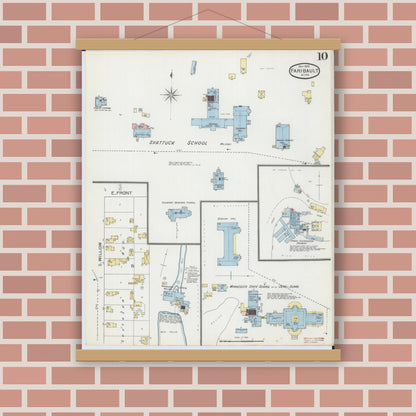 Old map wall art mockup — magnetic wood frame on brick wall — Sanborn Fire Insurance Map from Faribault, Rice County, Minnesota (1893), Sheet #0010
