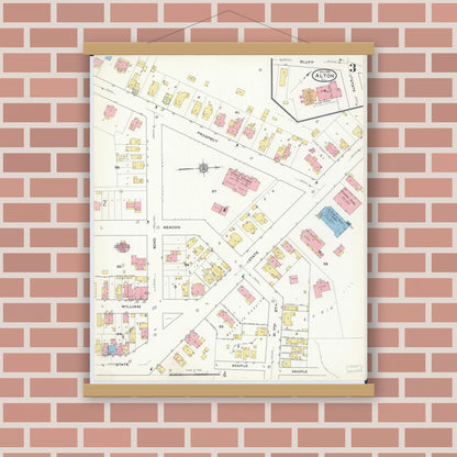 Old map wall art mockup — magnetic wood frame on brick wall — Sanborn Fire Insurance Map from Alton, Madison County, Illinois (1915), Sheet #0003