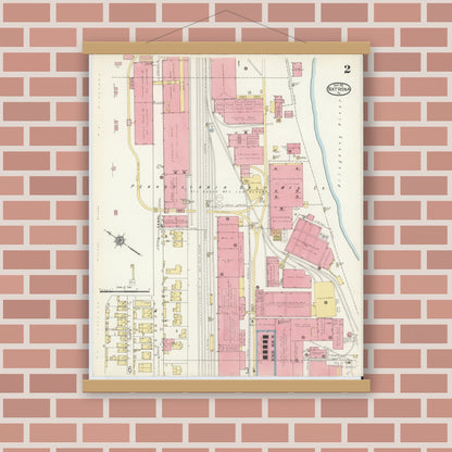 Old map wall art mockup — magnetic wood frame on brick wall — Sanborn Fire Insurance Map from Natrona, Allegheny County, Pennsylvania (1912), Sheet #0002