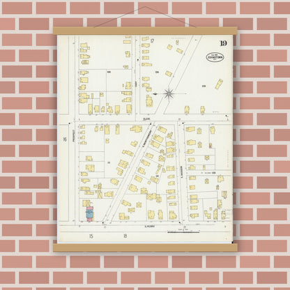 Old map wall art mockup — magnetic wood frame on brick wall — Sanborn Fire Insurance Map from Johnstown, Fulton County, New York (1902), Sheet #0019