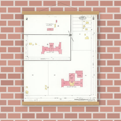 Old map wall art mockup — magnetic wood frame on brick wall — Sanborn Fire Insurance Map from Montebello, Los Angeles County, California (1925), Sheet #0002