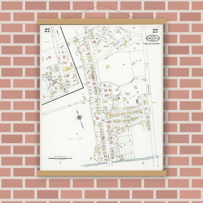 Old map wall art mockup — magnetic wood frame on brick wall — Sanborn Fire Insurance Map from Circleville, Pickaway County, Ohio (1927), Sheet #0027