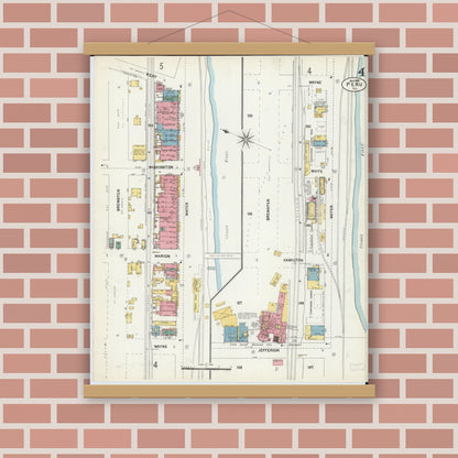 Old map wall art mockup — magnetic wood frame on brick wall — Sanborn Fire Insurance Map from Peru, La Salle County, Illinois (1902), Sheet #0004