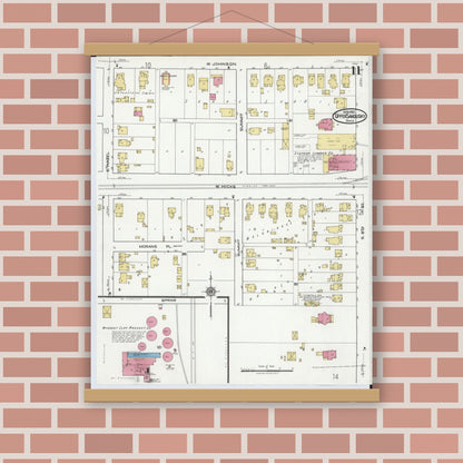 Old map wall art mockup — magnetic wood frame on brick wall — Sanborn Fire Insurance Map from Upper Sandusky, Wyandot County, Ohio (1921), Sheet #0011