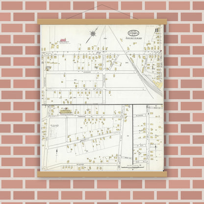 Old map wall art mockup — magnetic wood frame on brick wall — Sanborn Fire Insurance Map from Sidney, Delaware County, New York (1917), Sheet #0008