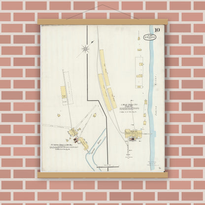 Old map wall art mockup — magnetic wood frame on brick wall — Sanborn Fire Insurance Map from Orange, Orange County, Texas (1896), Sheet #0010