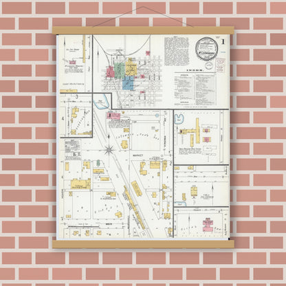 Old map wall art mockup — magnetic wood frame on brick wall — Sanborn Fire Insurance Map from Mcleansboro, Hamilton County, Illinois (1900), Sheet #0001