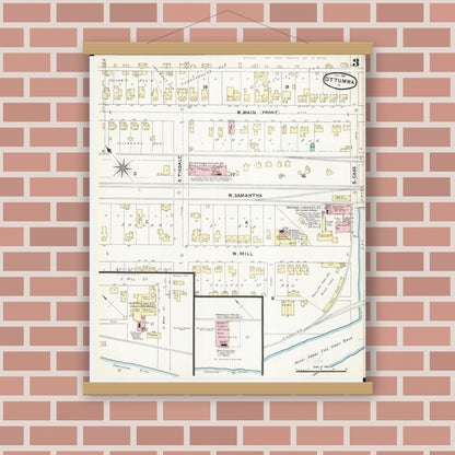 Old map wall art mockup — magnetic wood frame on brick wall — Sanborn Fire Insurance Map from Ottumwa, Wapello County, Iowa (1891), Sheet #0003