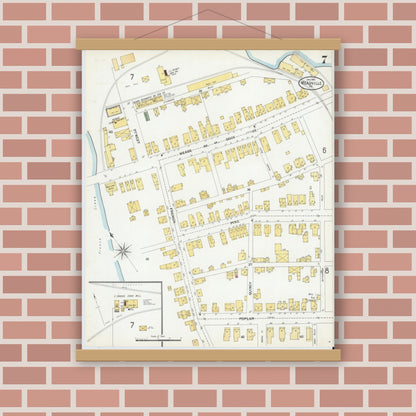 Old map wall art mockup — magnetic wood frame on brick wall — Sanborn Fire Insurance Map from Meadville, Crawford County, Pennsylvania (1901), Sheet #0007