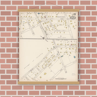 Old map wall art mockup — magnetic wood frame on brick wall — Sanborn Fire Insurance Map from Englewood, Bergen County, New Jersey (1922), Sheet #0021